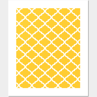 Mustard Yellow White Quatrefoil Pattern Posters and Art